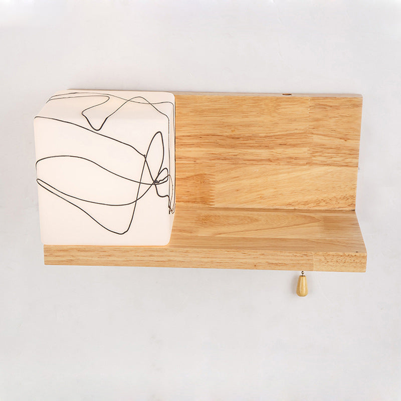 Pronzo a parete singolo in legno in moderna lampada da parete rettangolare in vetro in vetro per spazi interni