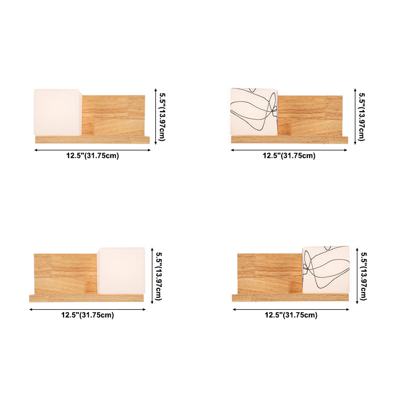 Pronzo a parete singolo in legno in moderna lampada da parete rettangolare in vetro in vetro per spazi interni