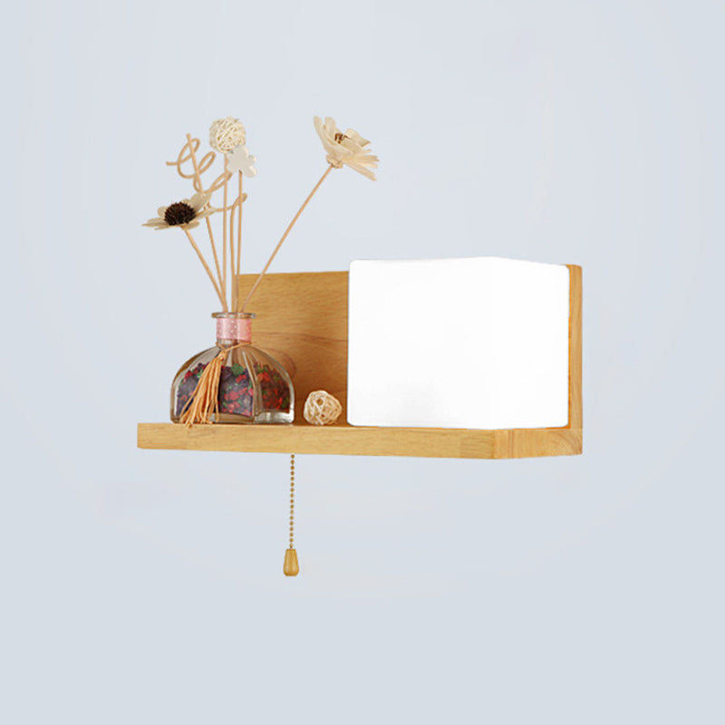 Pronzo a parete singolo in legno in moderna lampada da parete rettangolare in vetro in vetro per spazi interni