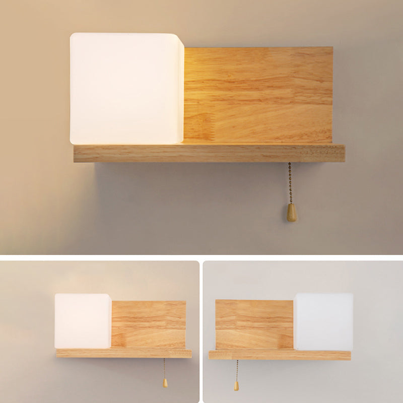 Pronzo a parete singolo in legno in moderna lampada da parete rettangolare in vetro in vetro per spazi interni