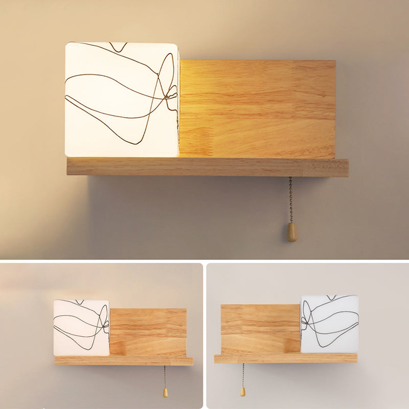 Pronzo a parete singolo in legno in moderna lampada da parete rettangolare in vetro in vetro per spazi interni