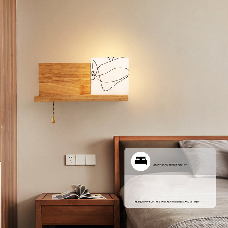 Pronzo a parete singolo in legno in moderna lampada da parete rettangolare in vetro in vetro per spazi interni