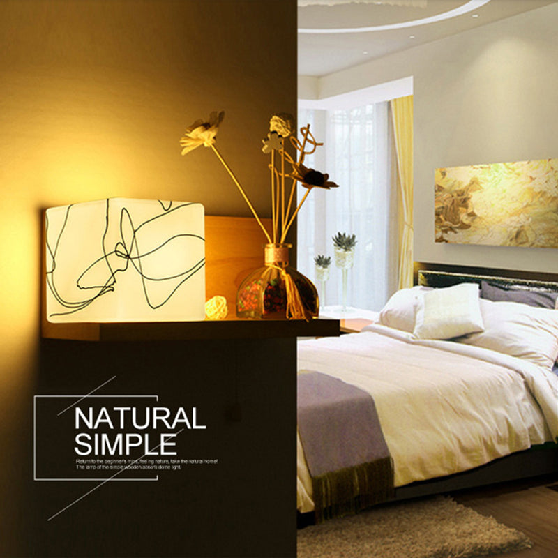 Pronzo a parete singolo in legno in moderna lampada da parete rettangolare in vetro in vetro per spazi interni