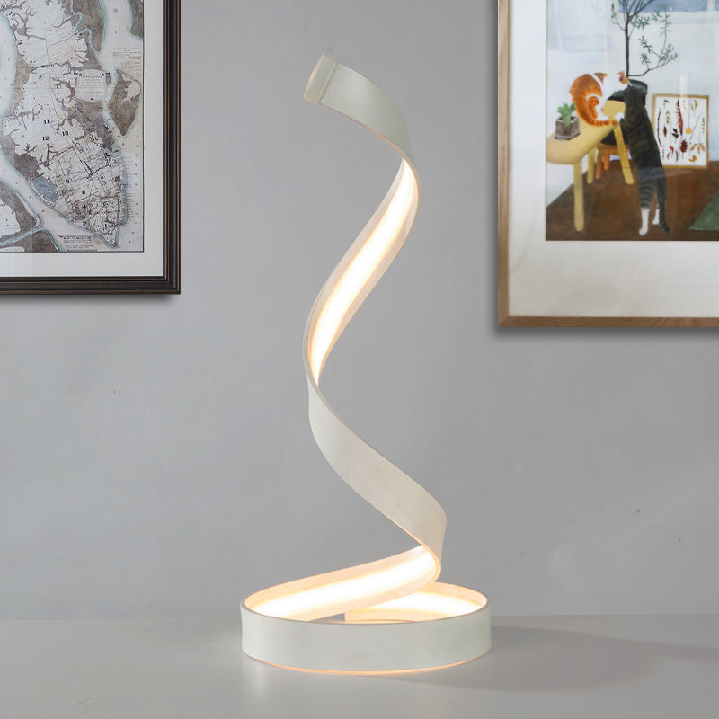 LED Living Room Desk Lamp Modernist White Task Lighting with Twisted Acrylic Shade