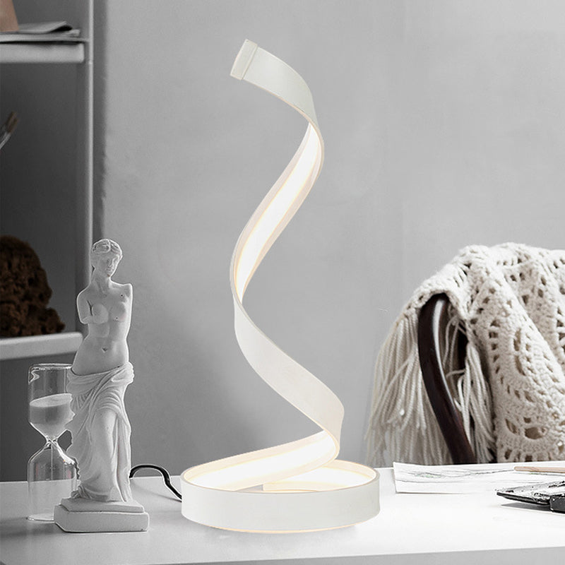 LED Living Room Desk Lamp Modernist White Task Lighting with Twisted Acrylic Shade