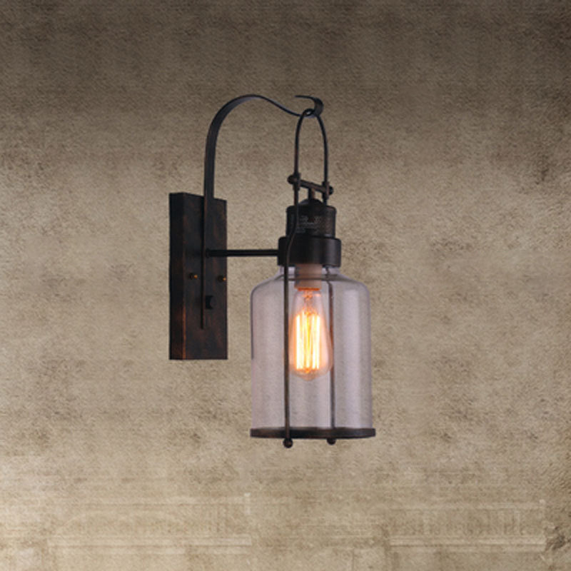 Industrial Retro Single Wall Sconce Wrought Iron Wall Lamp with Clear Glass Shade