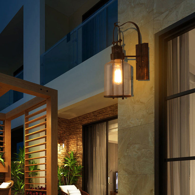 Industrial Retro Single Wall Sconce Wrought Iron Wall Lamp with Clear Glass Shade