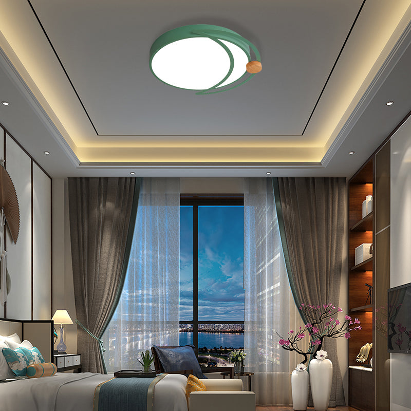 Maan Eclipse Slaapkamer Flush Mount Acryl Nordic LED dicht bij plafondverlichting in grijs/wit/groen met hout
