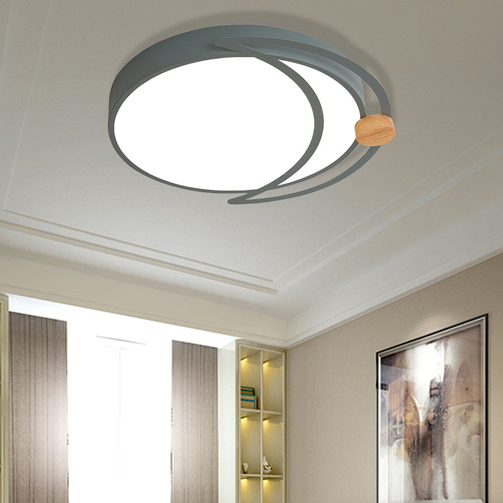 Maan Eclipse Slaapkamer Flush Mount Acryl Nordic LED dicht bij plafondverlichting in grijs/wit/groen met hout