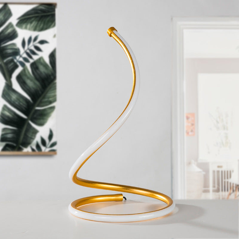 Curved Task Lighting Minimalist Acrylic LED Night Table Lamp in Gold/Silver, White/Warm Light