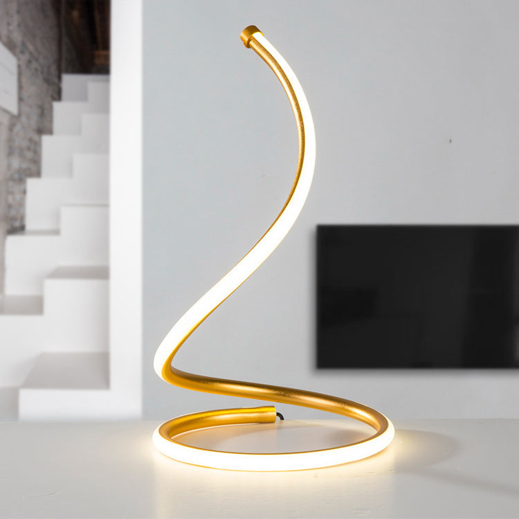 Curved Task Lighting Minimalist Acrylic LED Night Table Lamp in Gold/Silver, White/Warm Light