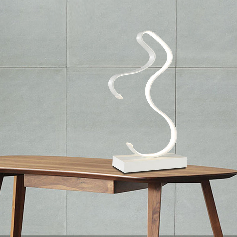 Curvy Acrylic Task Lighting Minimalism LED White Small Desk Lamp in White/Warm Light for Bedroom
