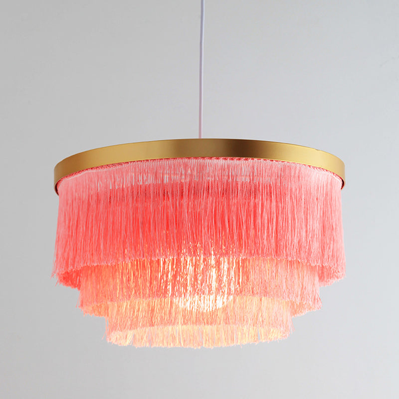 Circular Fabric Suspended Hanging Lights Modern Style 1-Light Pendant Lamp Fixtures