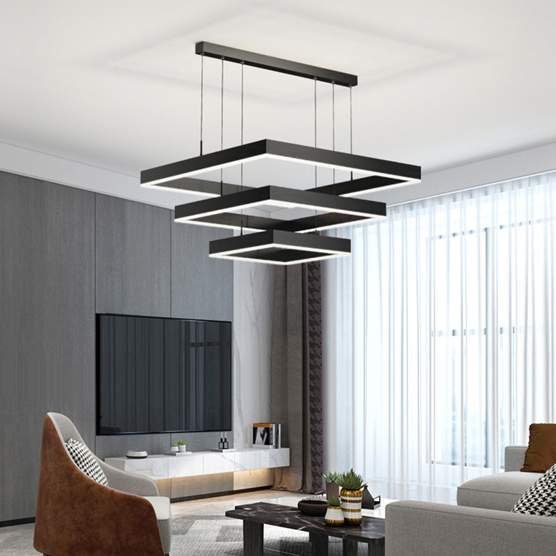 Modern Style Black Chandelier Lighting Fixtures Aluminium Multiple Squares Ceiling Lamp