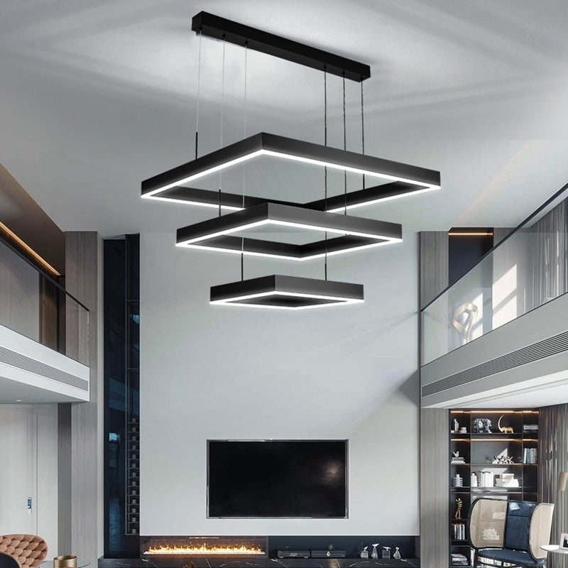 Modern Style Black Chandelier Lighting Fixtures Aluminium Multiple Squares Ceiling Lamp