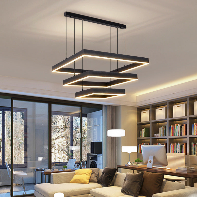 Modern Style Black Chandelier Lighting Fixtures Aluminium Multiple Squares Ceiling Lamp