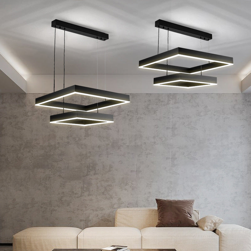 Modern Style Black Chandelier Lighting Fixtures Aluminium Multiple Squares Ceiling Lamp