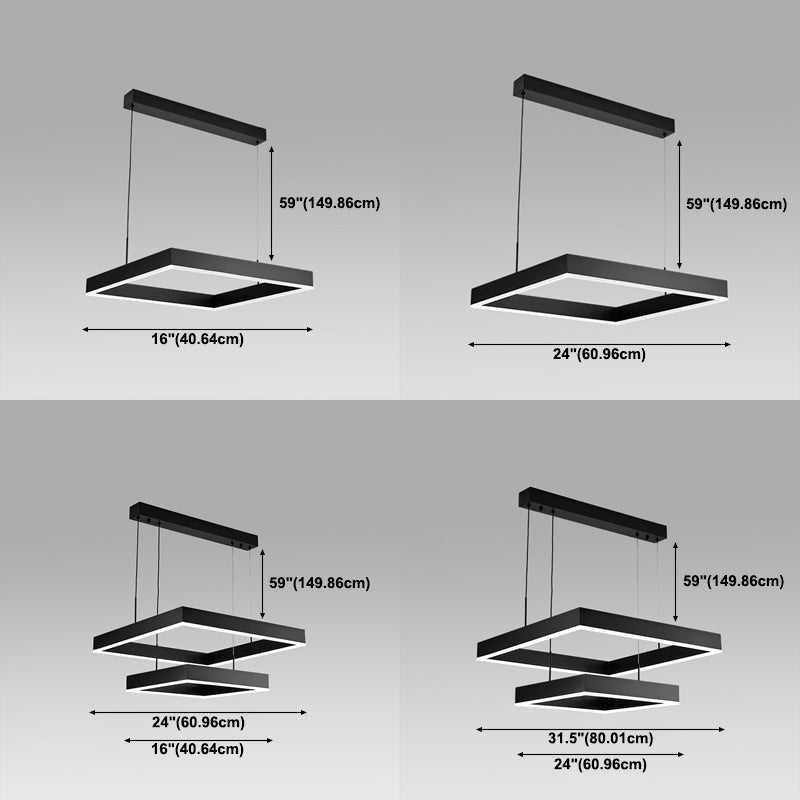 Modern Style Black Chandelier Lighting Fixtures Aluminium Multiple Squares Ceiling Lamp