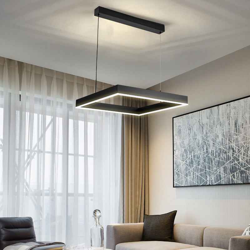 Modern Style Black Chandelier Lighting Fixtures Aluminium Multiple Squares Ceiling Lamp