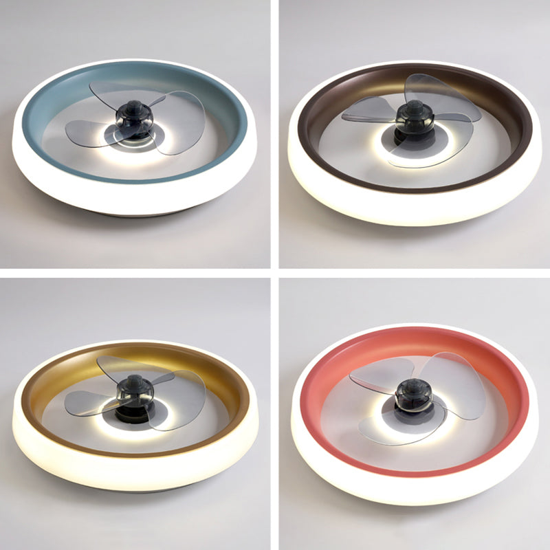 Modern Concise LED Ceiling Fan Light Wrought Iron Circular Flush Mount with Acrylic Shade