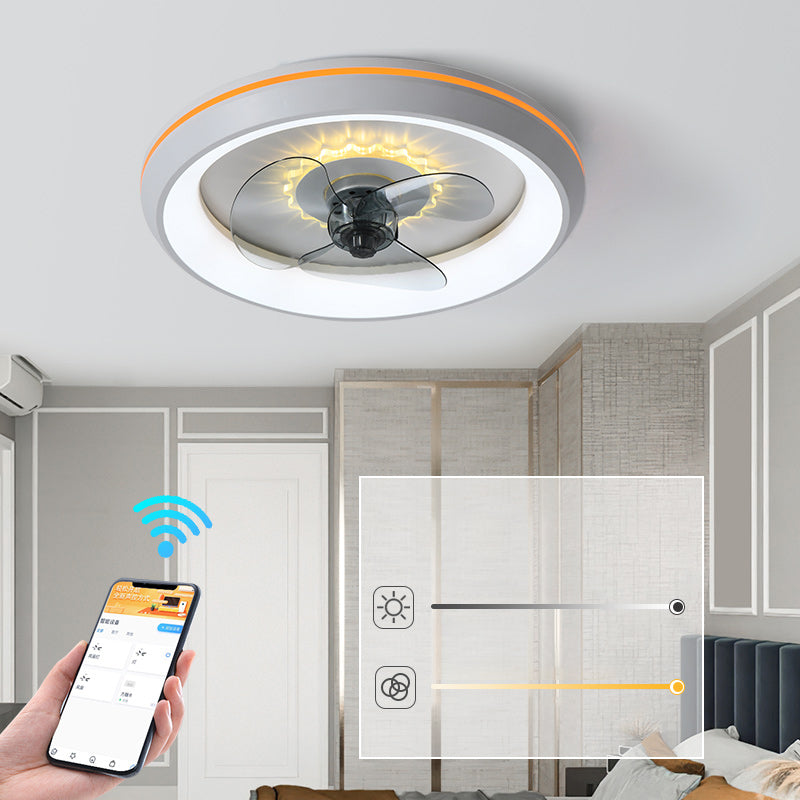 Ventilador de techo LED conciso moderno Ligera de hierro lacado con ventiladores de techo circular con sombra acrílica