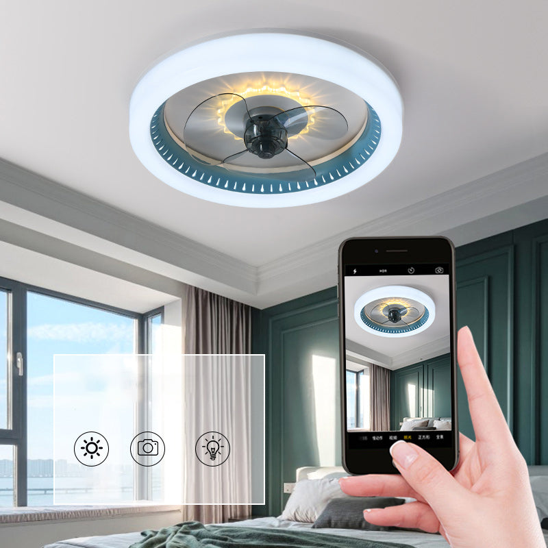 Ventilador de techo LED conciso moderno Ligera de hierro lacado con ventiladores de techo circular con sombra acrílica