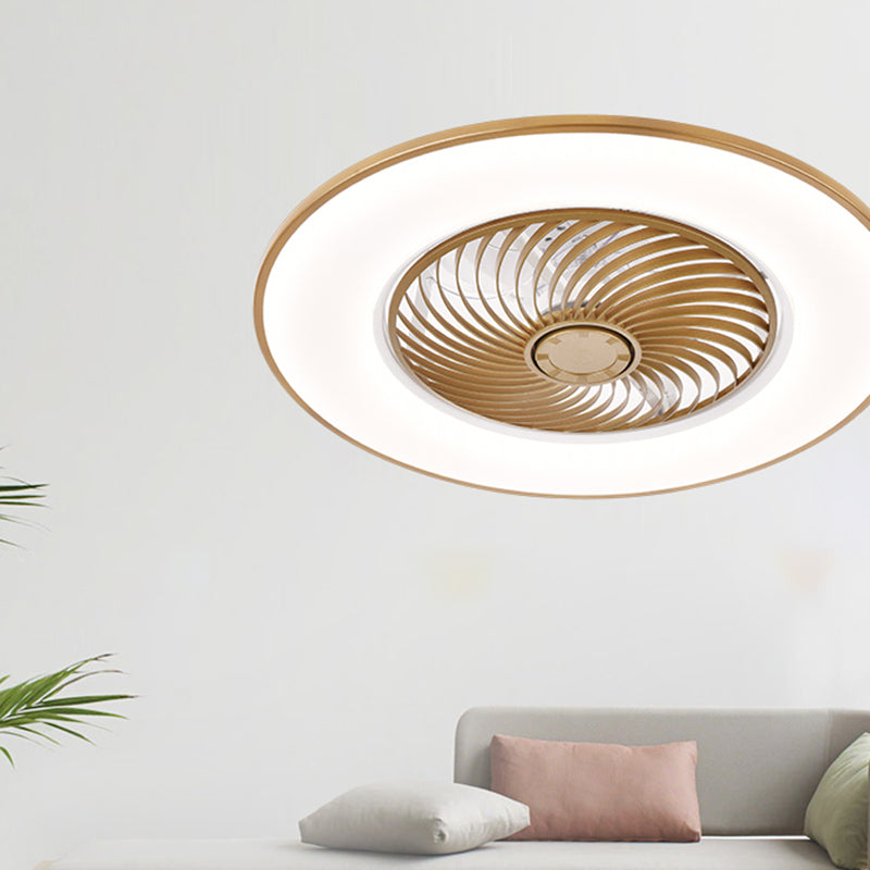 Moderne Einfachheit LED -Deckenventilator leichte schmiedeeiserne kreisförmige Flush -Berg mit Acrylschatten