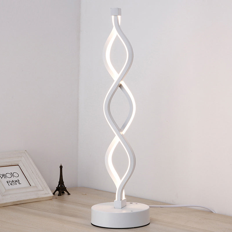 LED Bedside Task Light Minimalism White Night Table Lamp with Spiral Acrylic Shade in Warm/White Light