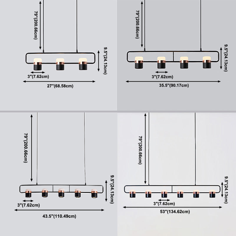 Lampade cilindriche dell'isola moderna lampada lampadario per l'isola multi-testa con ombra acrilica