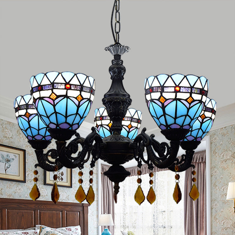 Tiffany Style Chandelier 5 Lights Stained Glass Hanging Light for Living Room