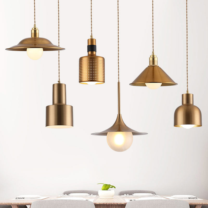 Modern Shaded Hanging Pendant Light Metal Dinning Room Suspended Lighting Fixture in Gold