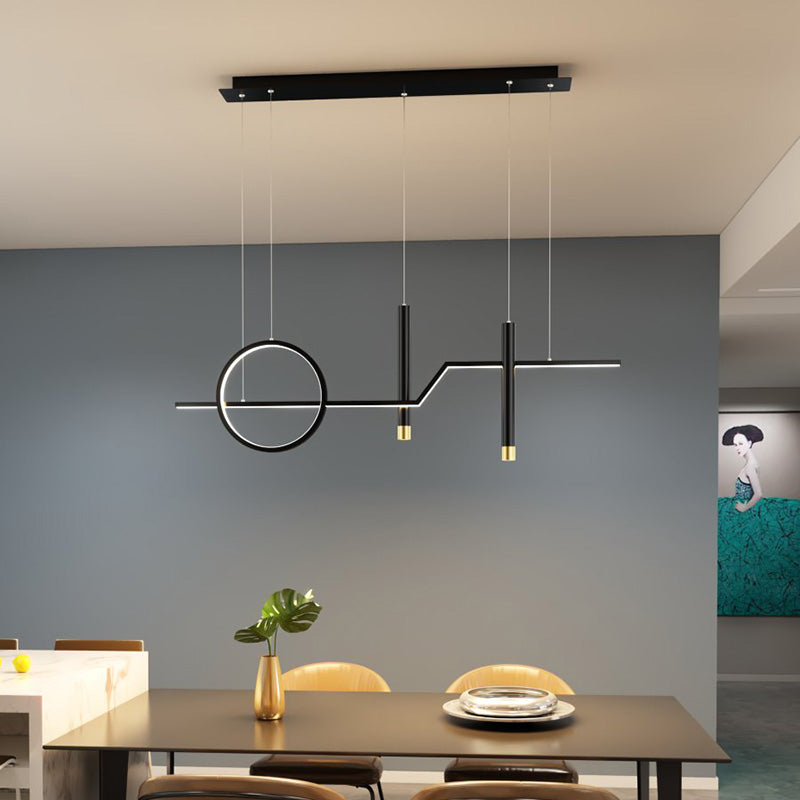 Linear Dinning Room Over Island Lighting Metal LED Modern Hanging Island Light in Black