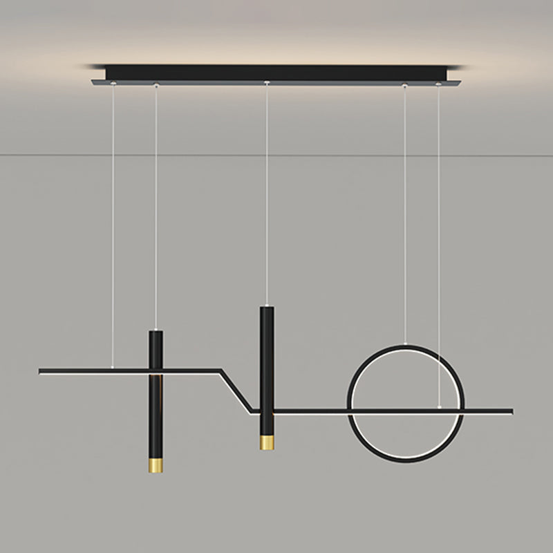 Linear Dinning Room Over Island Lighting Metal LED Modern Hanging Island Light in Black