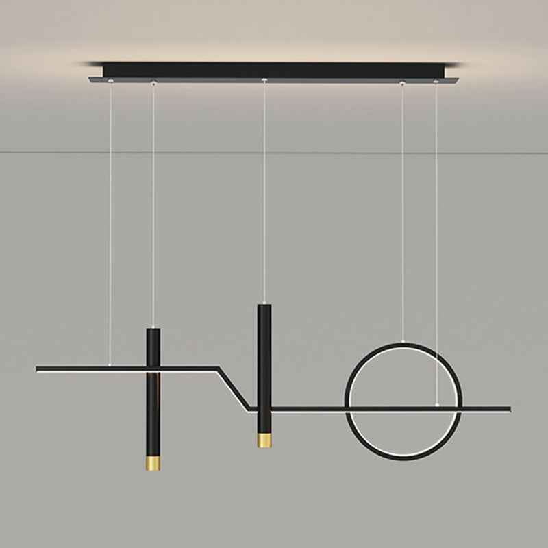 Linear Dinning Room Over Island Lighting Metal LED Modern Hanging Island Light in Black