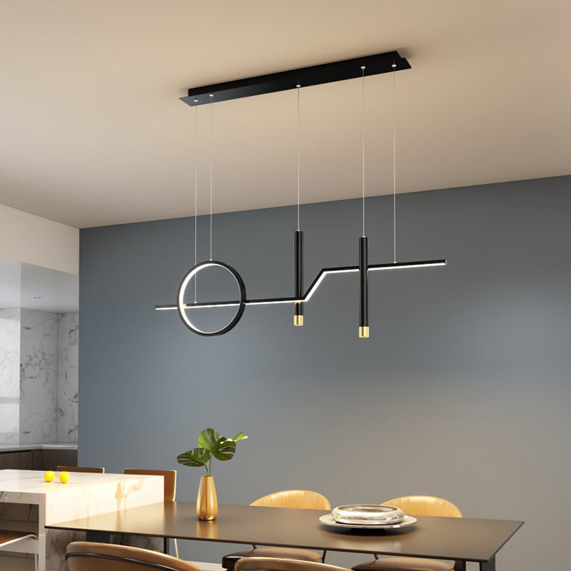 Linear Dinning Room Over Island Lighting Metal LED Modern Hanging Island Light in Black