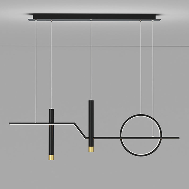Linear Dinning Room Over Island Lighting Metal LED Modern Hanging Island Light in Black