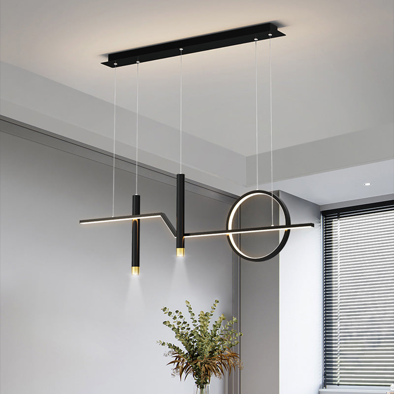 Linear Dinning Room Over Island Lighting Metal LED Modern Hanging Island Light in Black
