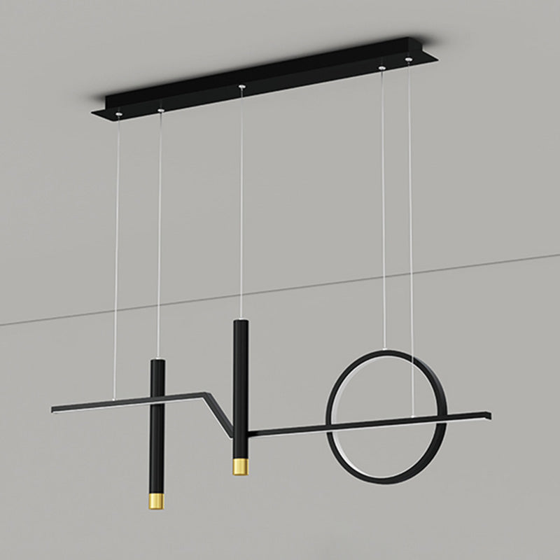 Linear Dinning Room Over Island Lighting Metal LED Modern Hanging Island Light in Black