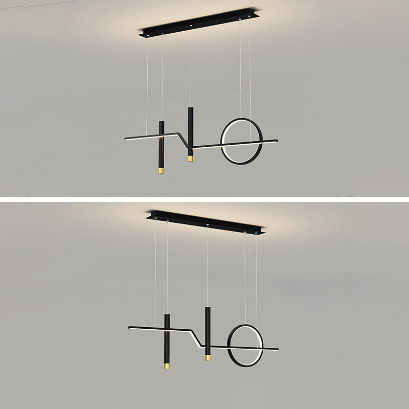 Linear Dinning Room Over Island Lighting Metal LED Modern Hanging Island Light in Black