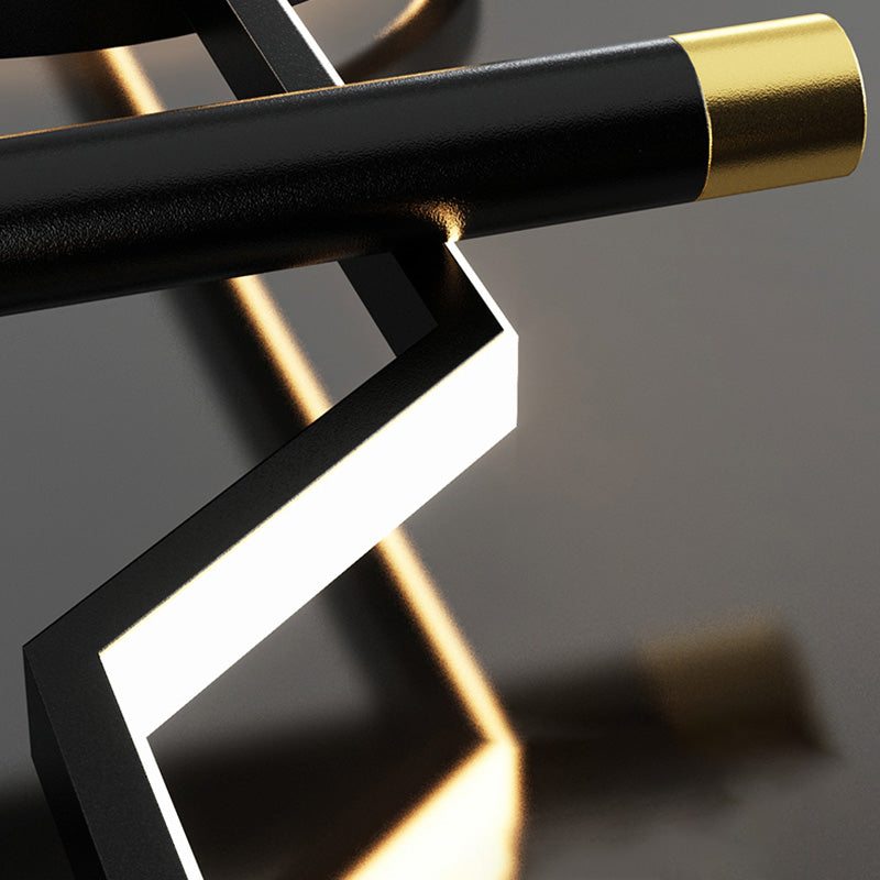 Linear Dinning Room Over Island Lighting Metal LED Modern Hanging Island Light in Black