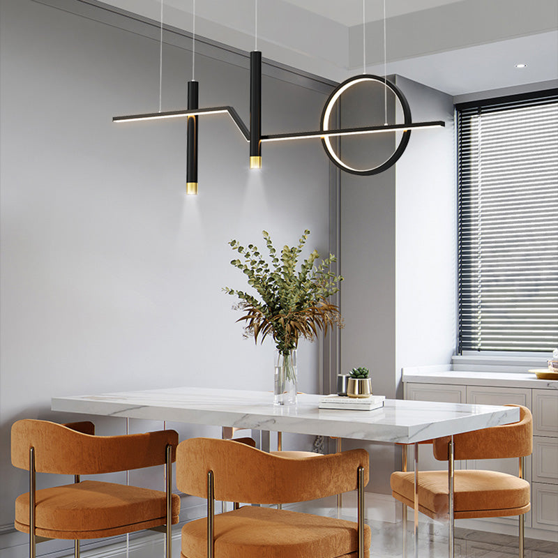 Linear Dinning Room Over Island Lighting Metal LED Modern Hanging Island Light in Black