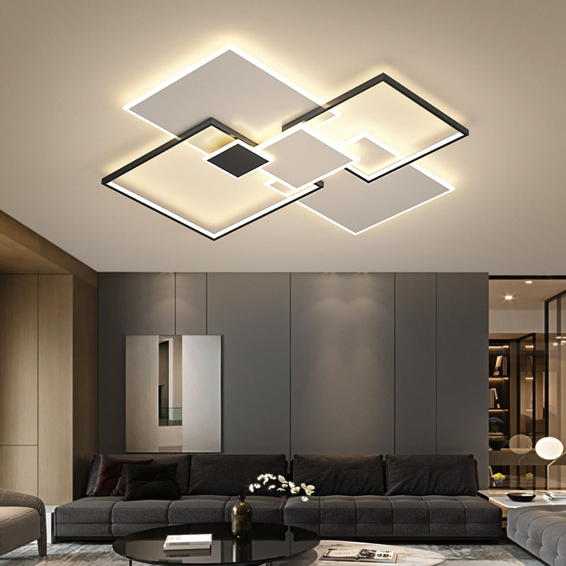 Lámpara de techo cuadrada, lámpara de techo LED de metal simple para dormitorio, montaje empotrado, color negro