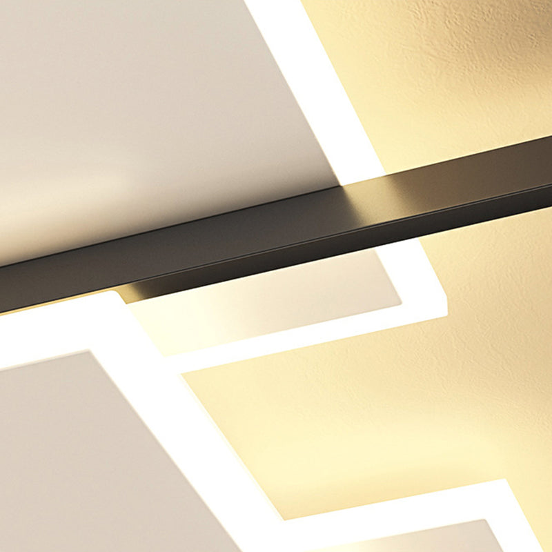 Lámpara de techo cuadrada, lámpara de techo LED de metal simple para dormitorio, montaje empotrado, color negro
