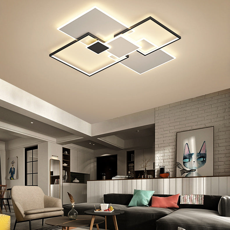 Lámpara de techo cuadrada, lámpara de techo LED de metal simple para dormitorio, montaje empotrado, color negro