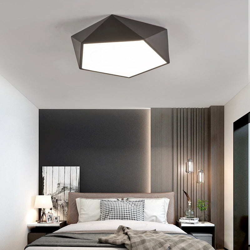 Plafonnier hexagonal en métal à montage encastré, luminaire LED simple à encastrer en noir