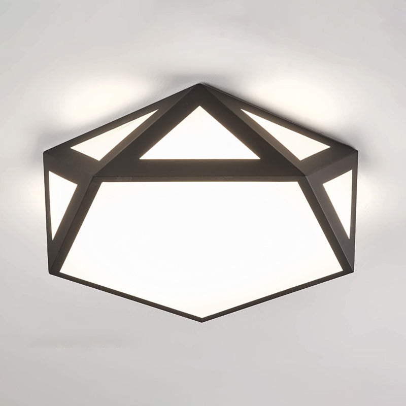 Plafonnier hexagonal en métal à montage encastré, luminaire LED simple à encastrer en noir