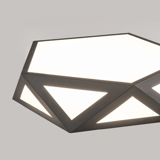 Plafonnier hexagonal en métal à montage encastré, luminaire LED simple à encastrer en noir