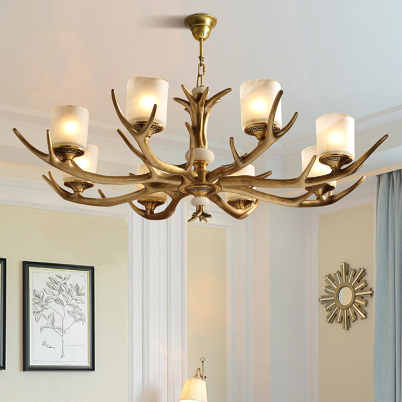 Multi-Head Chandelier Light Fixtures Rustic Antler Chandelier Pendant Lamp with White Glass Shade