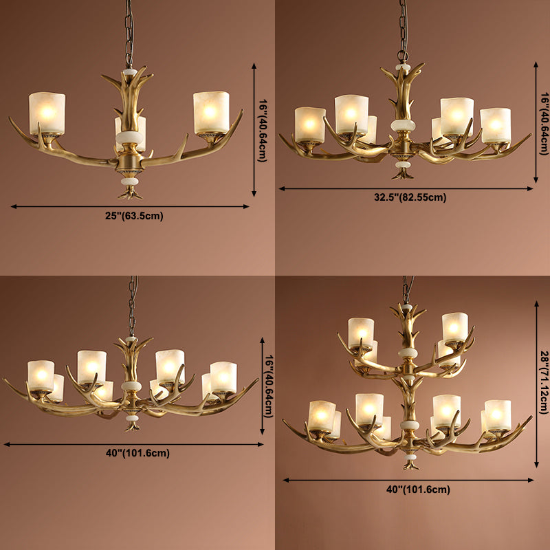 Multi-Head Chandelier Light Fixtures Rustic Antler Chandelier Pendant Lamp with White Glass Shade