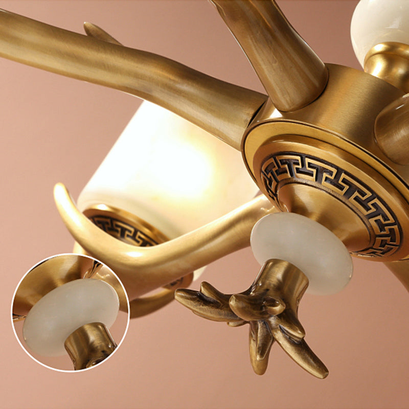 Multi-Head Chandelier Light Fixtures Rustic Antler Chandelier Pendant Lamp with White Glass Shade